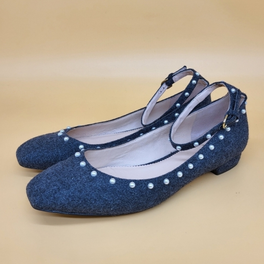 J. Crew Embellished Wool Dark Gray Ankle Strap Ballet Flats Size 9